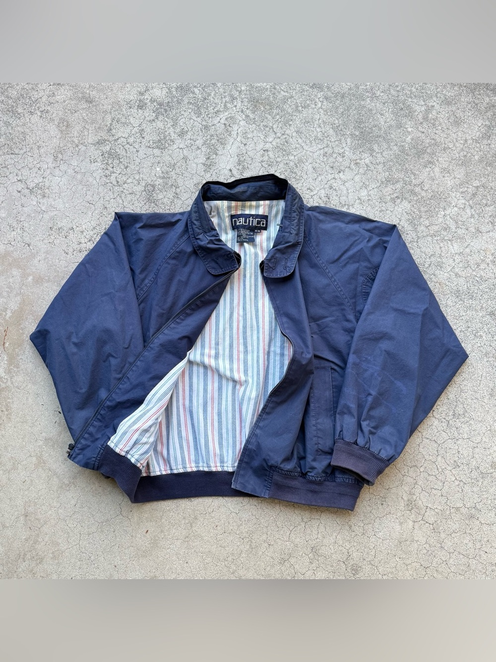 Vintage NAUTICA Stripped Lined Harrington Jacket Navy Sz Medium